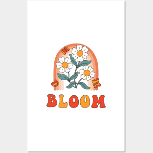 Slogan Bloom, with flowers, rainbow, butterflies Posters and Art